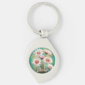 Daisies Impressionistic Floral Teal Personalized キーホルダー (正面)