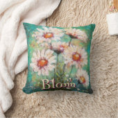 Daisies Impressionistic Floral Teal Personalized クッション (ブランケット)