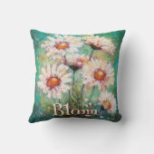Daisies Impressionistic Floral Teal Personalized クッション (裏面)