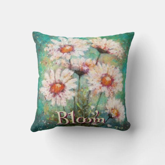 Daisies Impressionistic Floral Teal Personalized クッション (裏面)