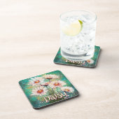 Daisies Impressionistic Floral Teal Personalized コースター (右側)