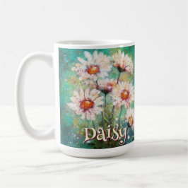 Daisies Impressionistic Floral Teal Personalized コーヒーマグカップ