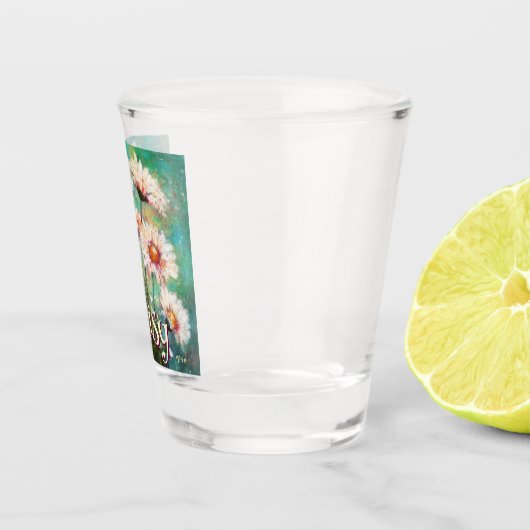 Daisies Impressionistic Floral Teal Personalized ショットグラス (右)
