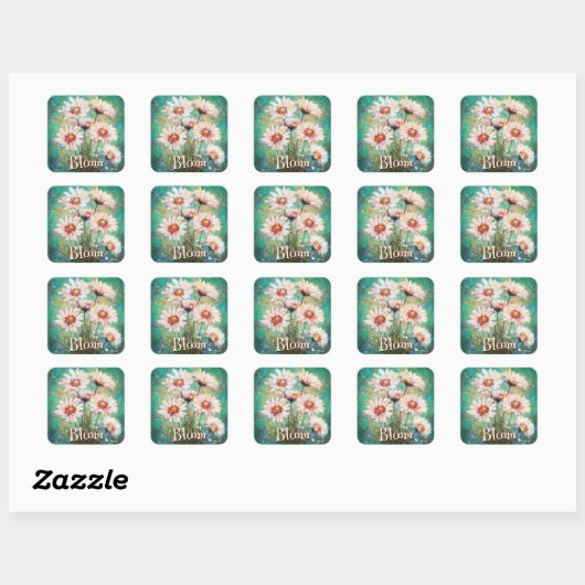 Daisies Impressionistic Floral Teal Personalized スクエアシール (シート)