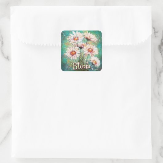 Daisies Impressionistic Floral Teal Personalized スクエアシール (バッグ)