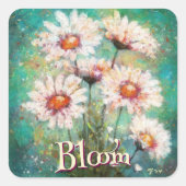 Daisies Impressionistic Floral Teal Personalized スクエアシール (正面)