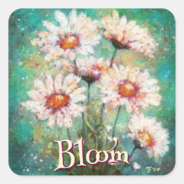Daisies Impressionistic Floral Teal Personalized スクエアシール
