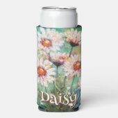 Daisies Impressionistic Floral Teal Personalized スリム缶クーラー (Seltzer正面)