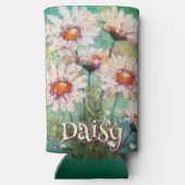 Daisies Impressionistic Floral Teal Personalized スリム缶クーラー (裏面)