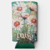 Daisies Impressionistic Floral Teal Personalized スリム缶クーラー (正面)