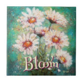 Daisies Impressionistic Floral Teal Personalized タイル (正面)