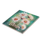 Daisies Impressionistic Floral Teal Personalized タイル (側面)