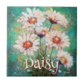 Daisies Impressionistic Floral Teal Personalized タイル (正面)