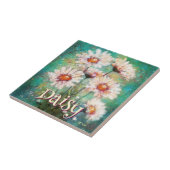 Daisies Impressionistic Floral Teal Personalized タイル (側面)