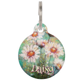 Daisies Impressionistic Floral Teal Personalized ペット　ネームタグ