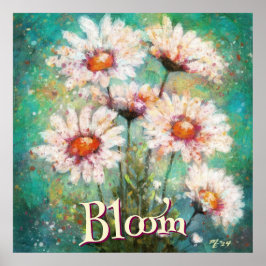 Daisies Impressionistic Floral Teal Personalized ポスター