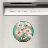 Daisies Impressionistic Floral Teal Personalized マグネット (インサイチュ (食洗機))