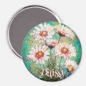 Daisies Impressionistic Floral Teal Personalized マグネット (正面/裏面)