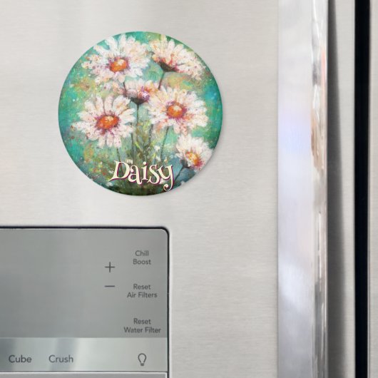 Daisies Impressionistic Floral Teal Personalized マグネット (インサイチュ (冷蔵庫))