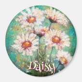 Daisies Impressionistic Floral Teal Personalized マグネット (正面)