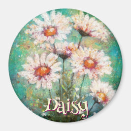 Daisies Impressionistic Floral Teal Personalized マグネット