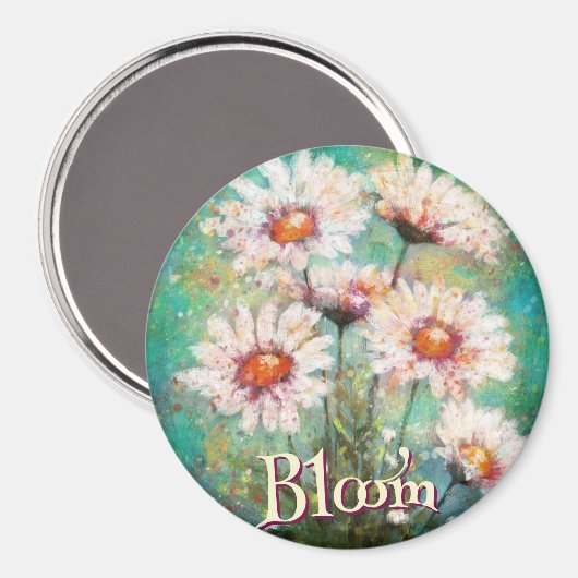 Daisies Impressionistic Floral Teal Personalized マグネット (正面/裏面)