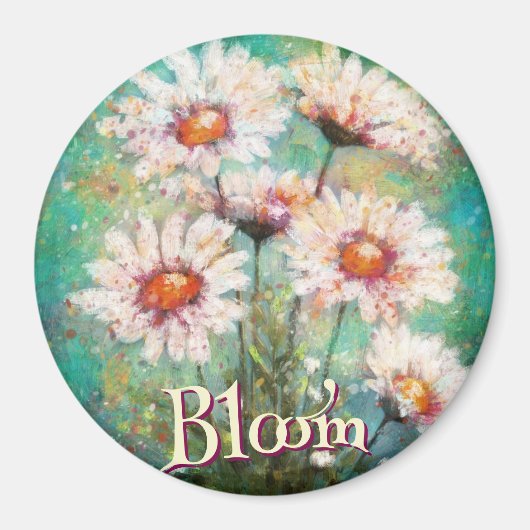 Daisies Impressionistic Floral Teal Personalized マグネット (正面)
