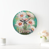 Daisies Impressionistic Floral Teal Personalized ラージ壁時計 (ホーム)