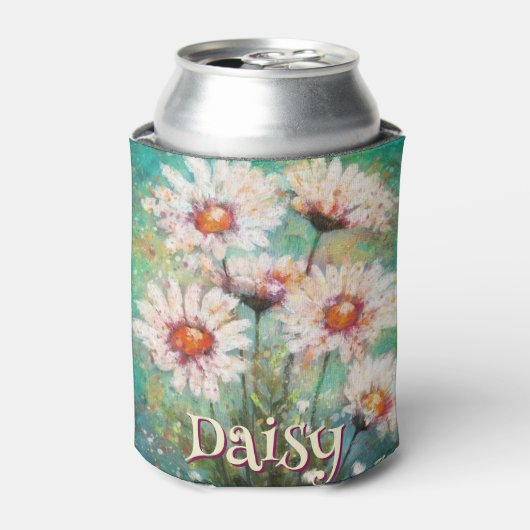 Daisies Impressionistic Floral Teal Personalized 缶クーラー (缶正面)