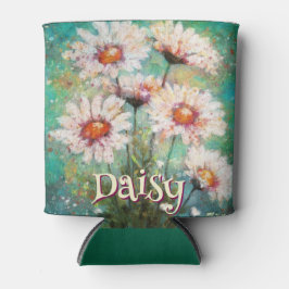 Daisies Impressionistic Floral Teal Personalized 缶クーラー