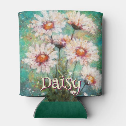 Daisies Impressionistic Floral Teal Personalized 缶クーラー (裏面)