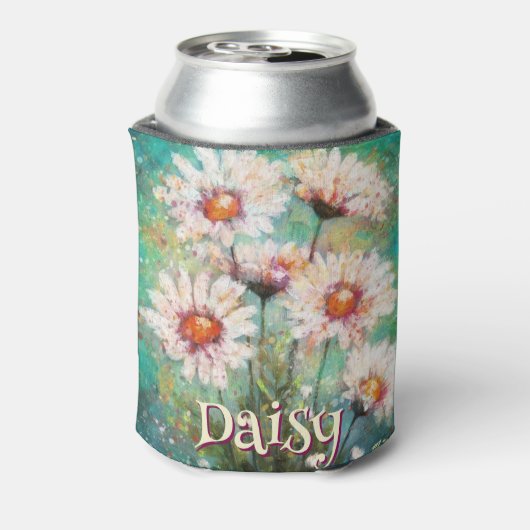 Daisies Impressionistic Floral Teal Personalized 缶クーラー (缶裏面)