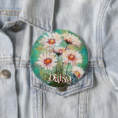 Daisies Impressionistic Floral Teal Personalized 缶バッジ (インサイチュ)