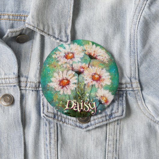 Daisies Impressionistic Floral Teal Personalized 缶バッジ (インサイチュ)