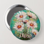 Daisies Impressionistic Floral Teal Personalized 缶バッジ (正面&裏面)