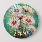 Daisies Impressionistic Floral Teal Personalized 缶バッジ (正面)
