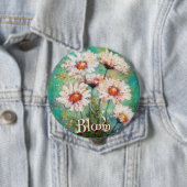 Daisies Impressionistic Floral Teal Personalized 缶バッジ (インサイチュ)