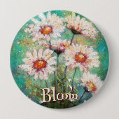 Daisies Impressionistic Floral Teal Personalized 缶バッジ (正面)