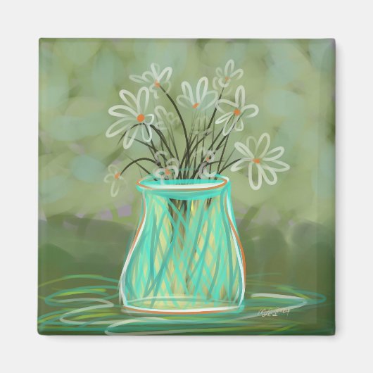 Daisies In Green Original Art マグネット (正面)