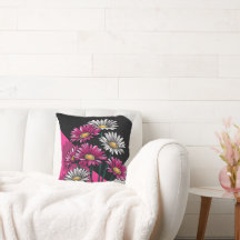 Daisies in Pink and White Throw Cushion