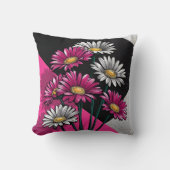 Daisies in Pink and White Throw Cushion クッション (正面)