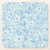 Daisies in white and blue on sea glass スクエアペーパーコースター (正面)