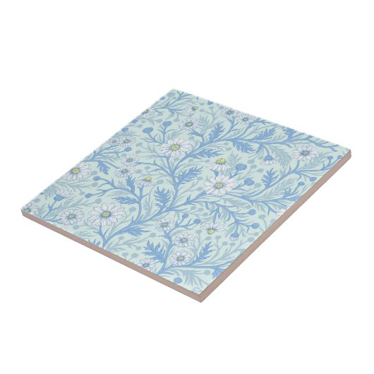 Daisies in white and blue on sea glass タイル (側面)