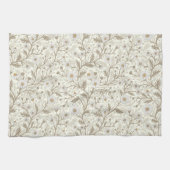 Daisies in white and brown on off white キッチンタオル (横)