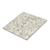 Daisies in white and brown on off white タイル (側面)