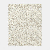 Daisies in white and brown on off white フリースブランケット (正面)