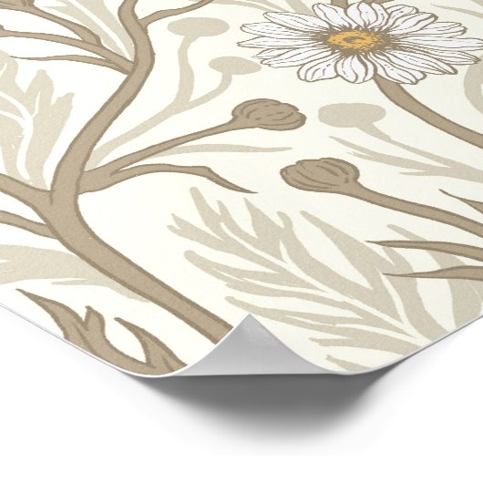 Daisies in white and brown on off white ポスター (角)
