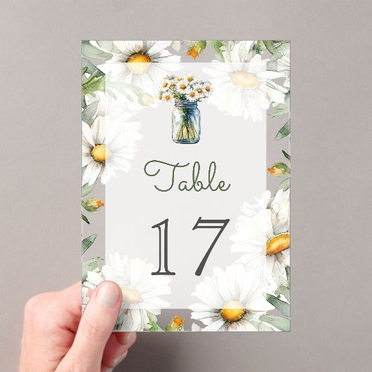 Daisies Mason Jar Wedding Acrylic Table Number アクリル招待状 (インサイチュ (ポータブル))