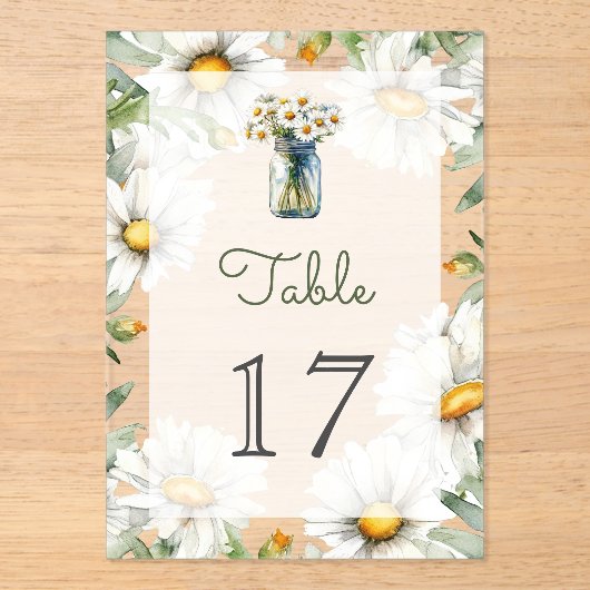 Daisies Mason Jar Wedding Acrylic Table Number アクリル招待状 (正面)
