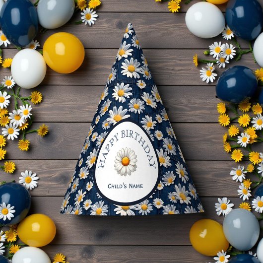 Daisies on Blue Denim Birthday  パーティーハット